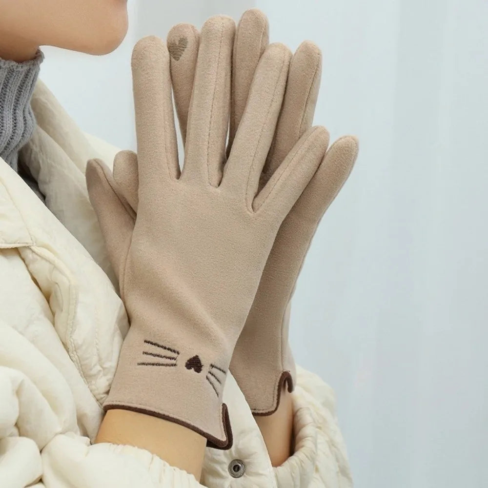 Cozy Women's Cat-Themed Touchscreen Winter Gloves