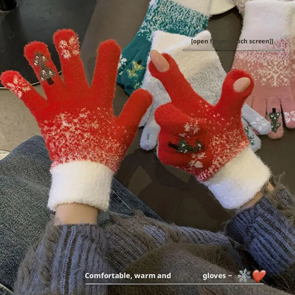 Cozy Festive Fleece-Lined Knit Fingerless Gloves