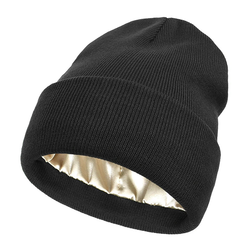Women's Satin-Lined Beanie Hat for Cozy Warmth and Style
