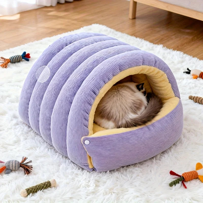 Cozy Arctic-Fleece Cat Cave Bed