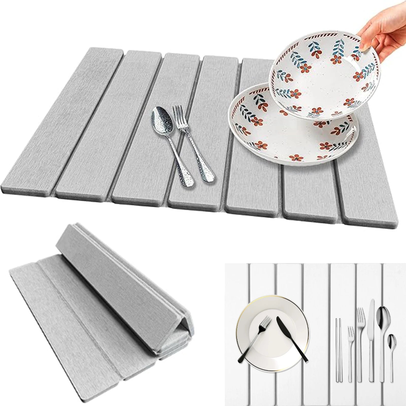Compact Foldable Diatomite Stone Dish Drying Mat