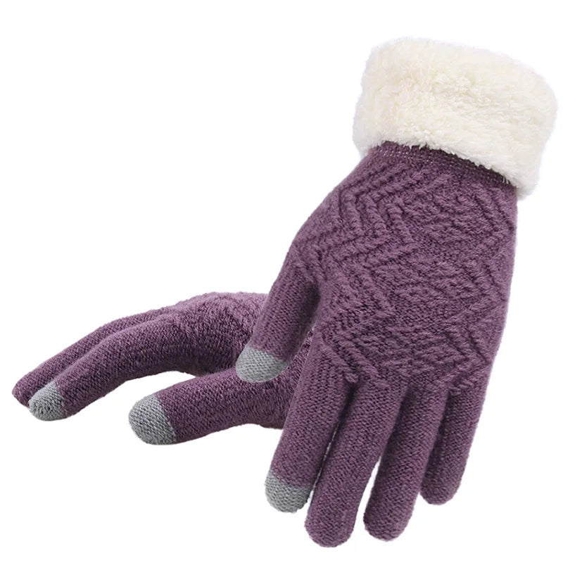 Cozy Plush-Lined Knit Gloves with Touchscreen Compatibility
