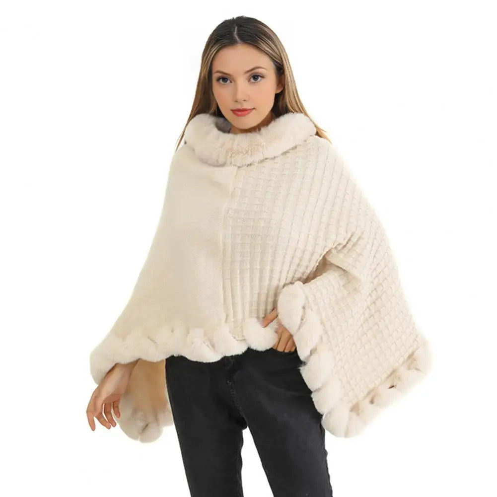 Luxurious Faux Fur Shawl Cloak for Women