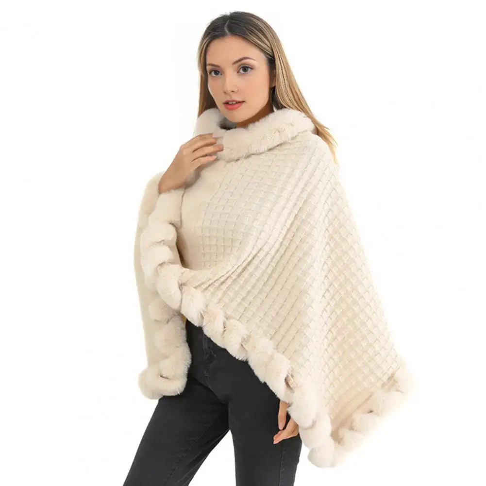 Luxurious Faux Fur Shawl Cloak for Women