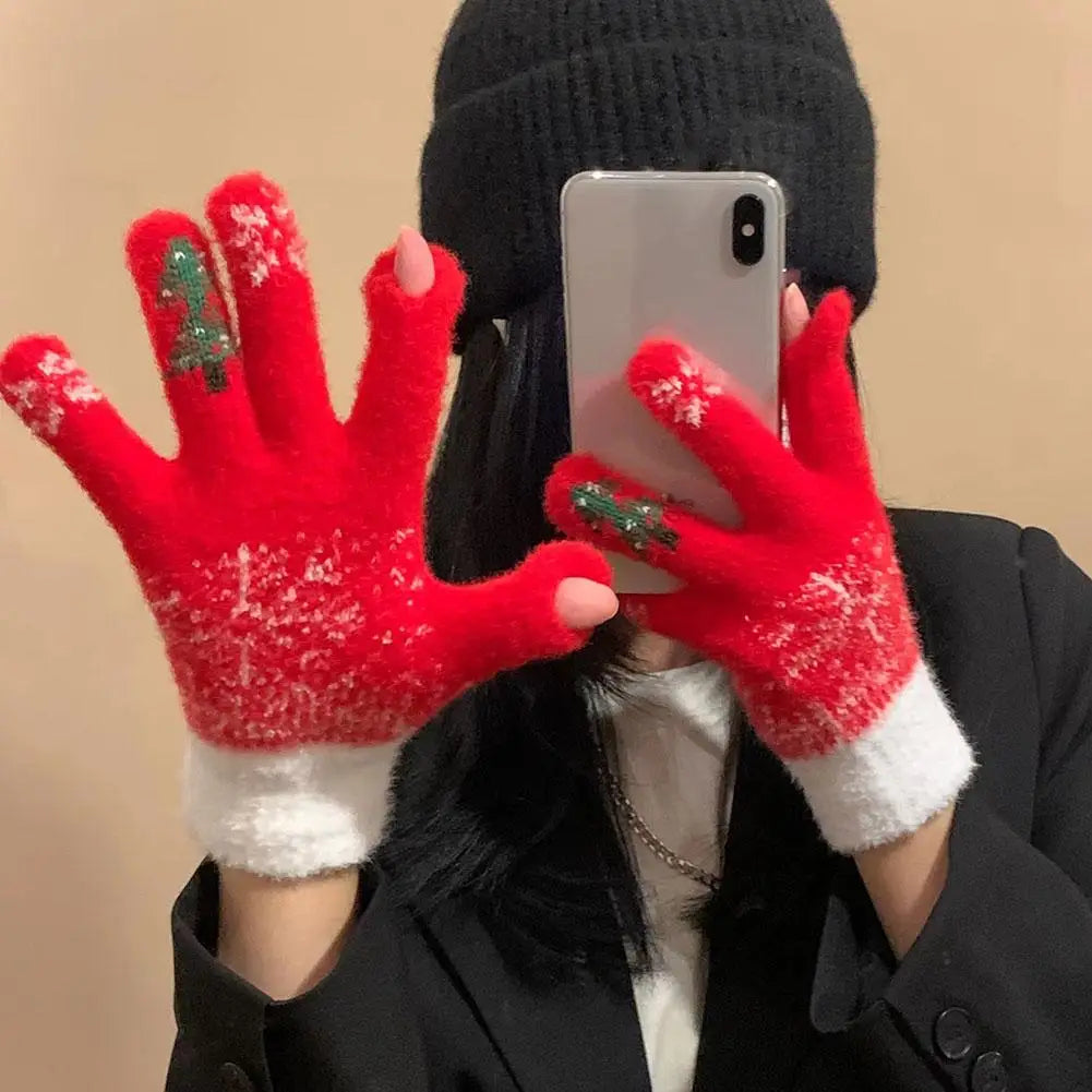 Cozy Festive Fleece-Lined Knit Fingerless Gloves