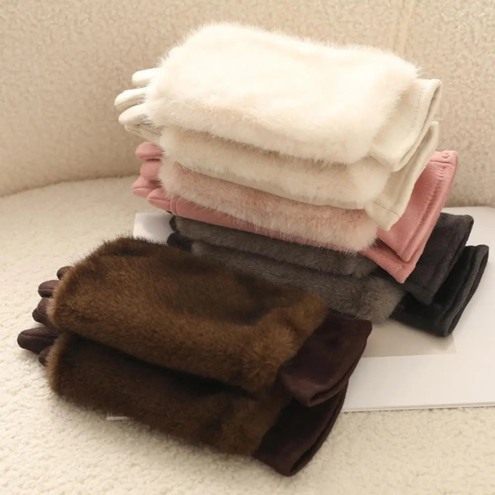 Luxurious Suede Rabbit-Fur Touchscreen Winter Gloves