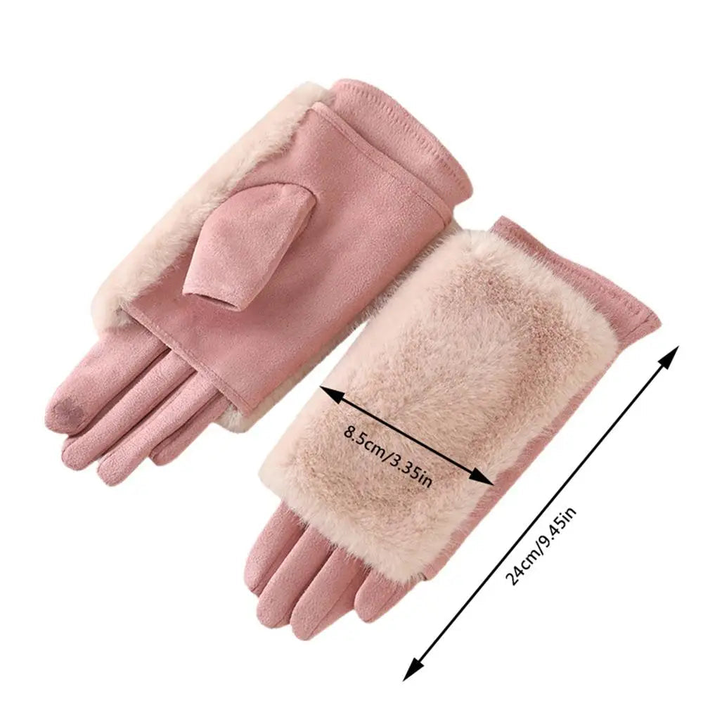 Luxurious Suede Rabbit-Fur Touchscreen Winter Gloves