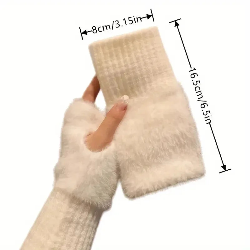Luxurious Plush Fingerless Gloves for Women