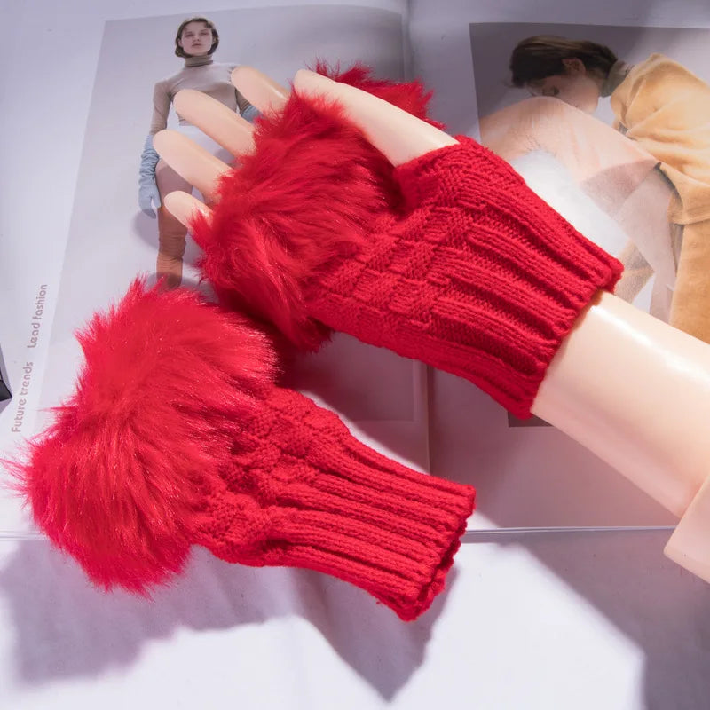 Cozy Faux Fur Fingerless Gloves for Winter