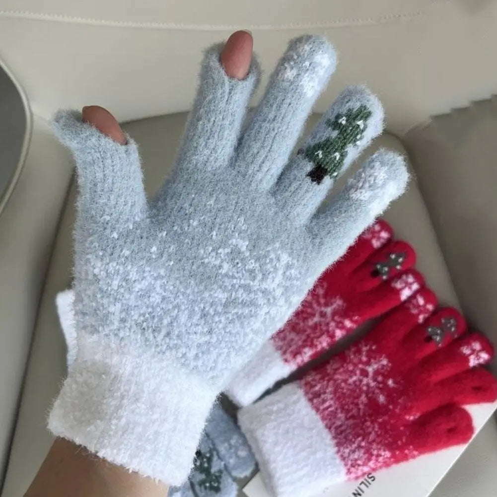 Cozy Festive Fleece-Lined Knit Fingerless Gloves
