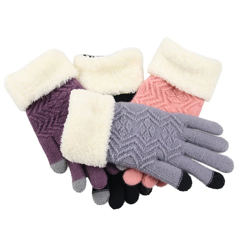 Cozy Plush-Lined Knit Gloves with Touchscreen Compatibility
