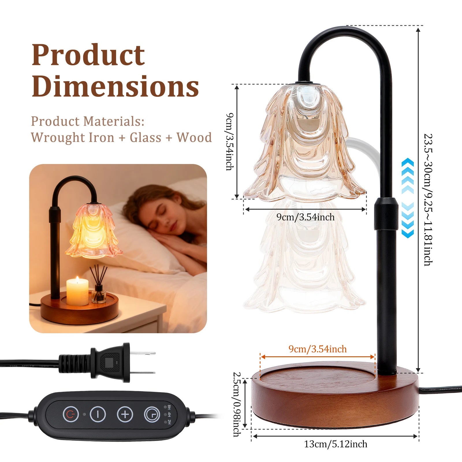 Elegant Floral Dimmable Candle Warmer Lamp