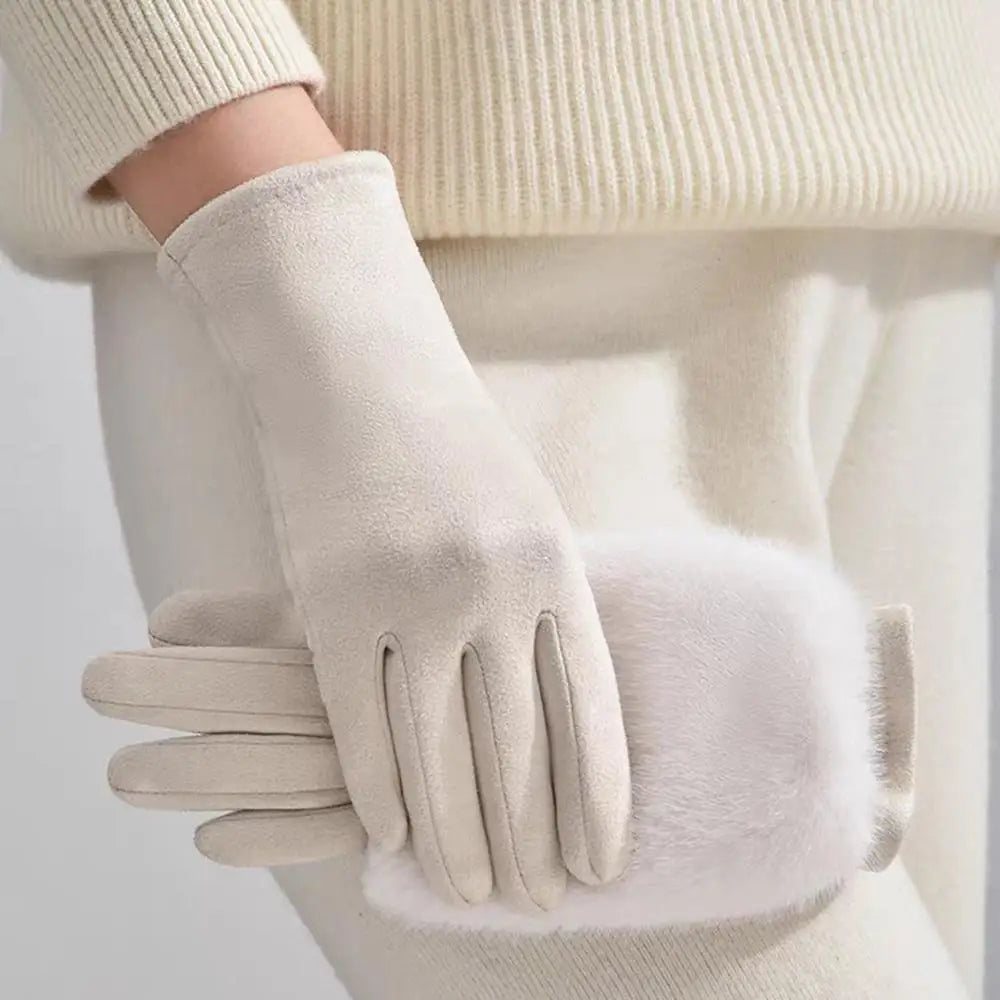 Luxurious Suede Rabbit-Fur Touchscreen Winter Gloves