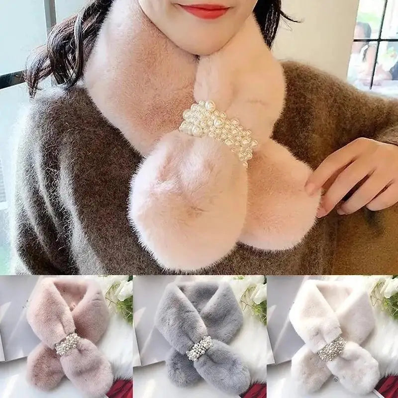 Luxurious Faux-Fur Pearl-Embellished Winter Scarf