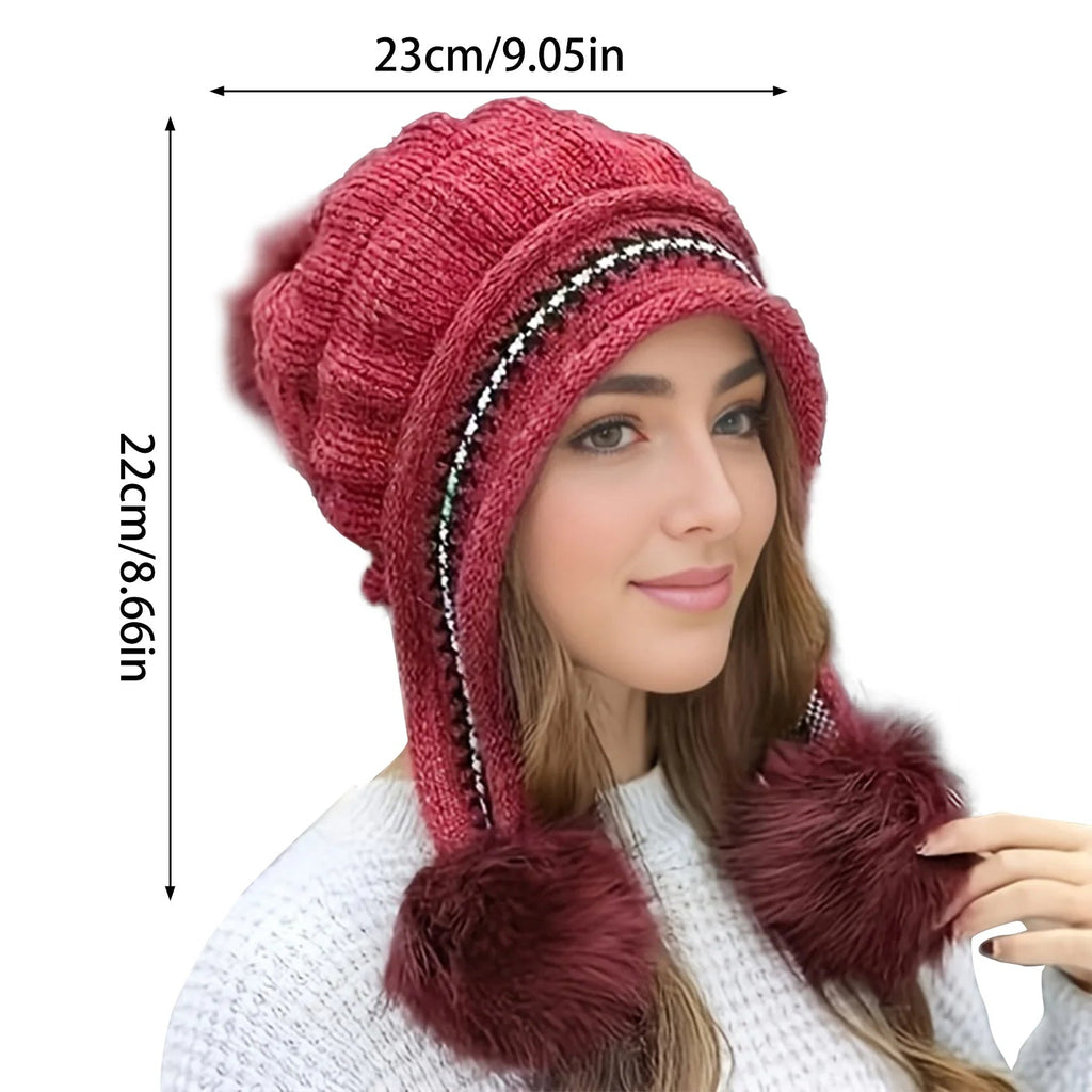 Cozy Fleece-Lined Winter Hat with Plush Faux Fur Pom-Pom