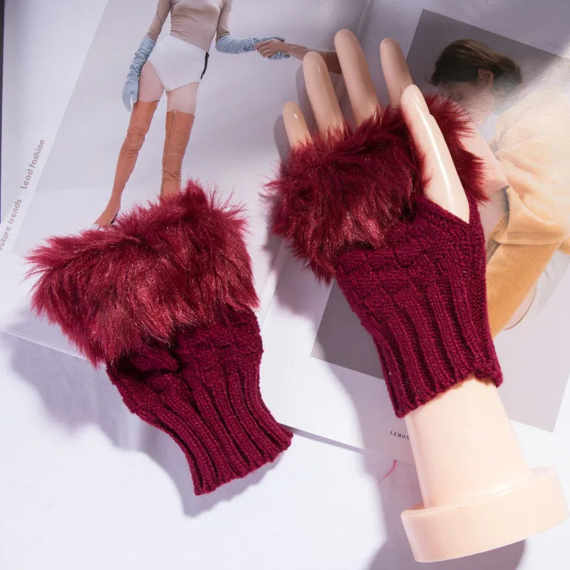 Cozy Faux Fur Fingerless Gloves for Winter