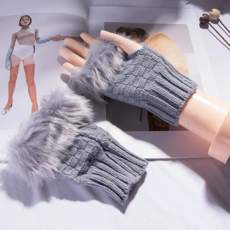 Cozy Faux Fur Fingerless Gloves for Winter
