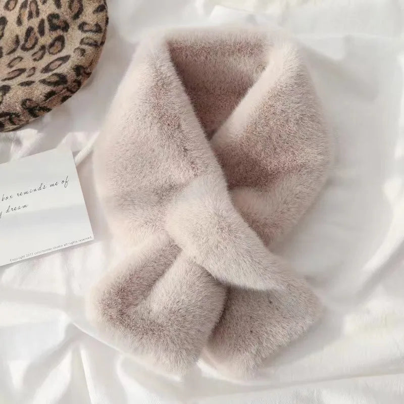 Lux Faux Fur Cross-Collar Neck Warmer Scarf for Winter
