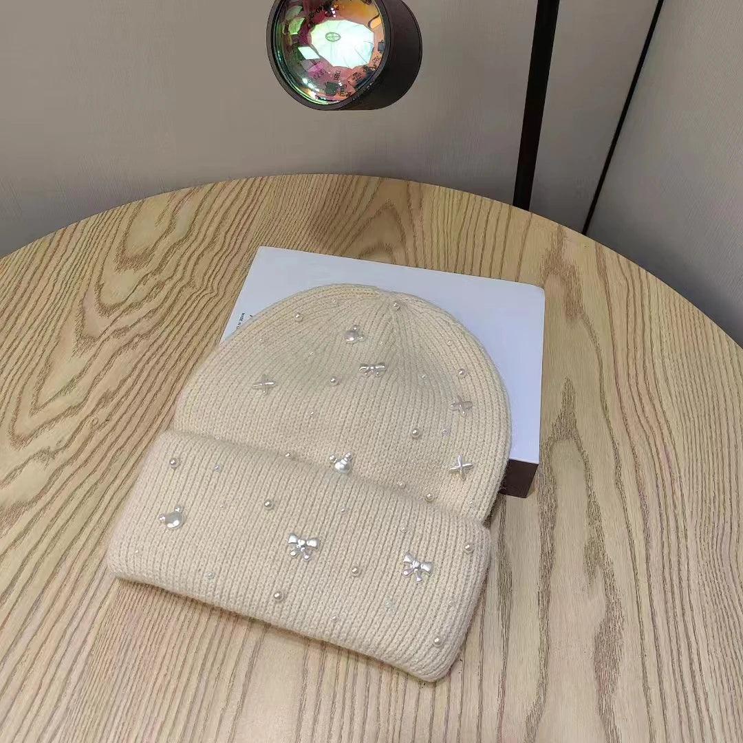 Pearl-Accent Knit Beanie