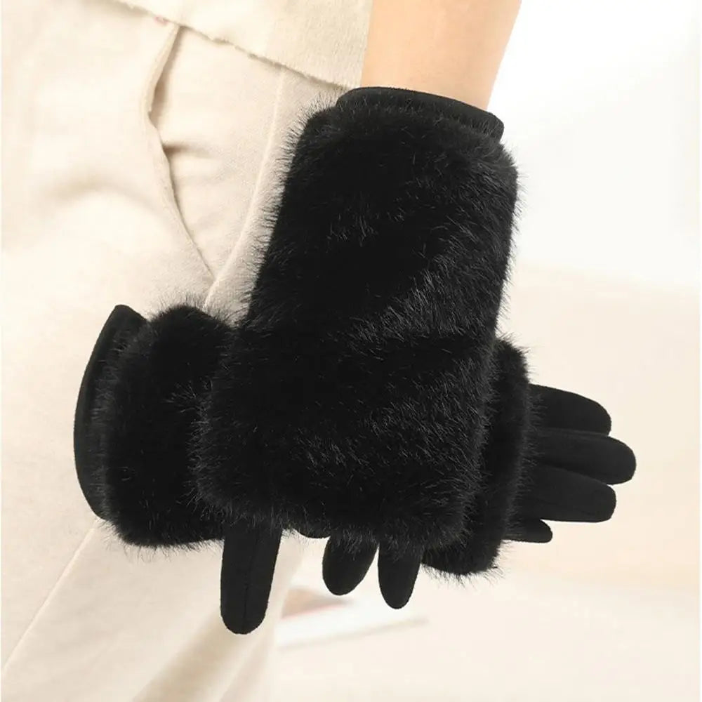 Luxurious Suede Rabbit-Fur Touchscreen Winter Gloves