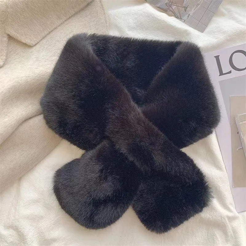 Lux Faux Fur Cross-Collar Neck Warmer Scarf for Winter