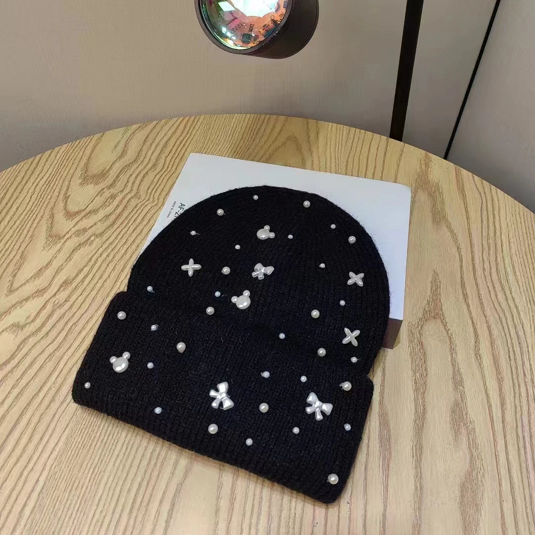Pearl-Accent Knit Beanie