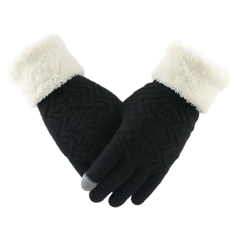 Cozy Plush-Lined Knit Gloves with Touchscreen Compatibility