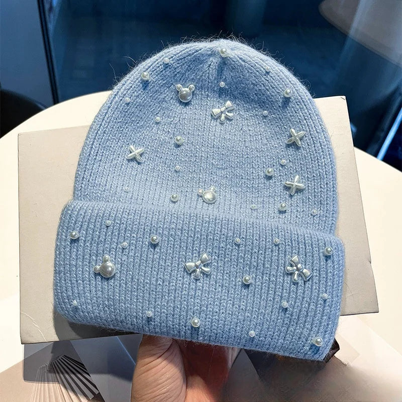 Pearl-Accent Knit Beanie