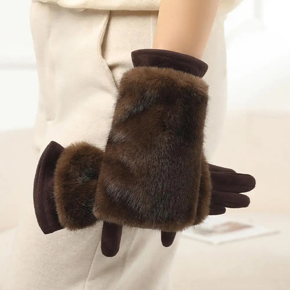 Luxurious Suede Rabbit-Fur Touchscreen Winter Gloves
