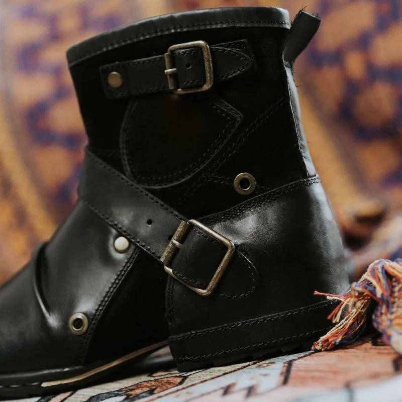 Men's Vintage-Style Buckled Ankle Boots