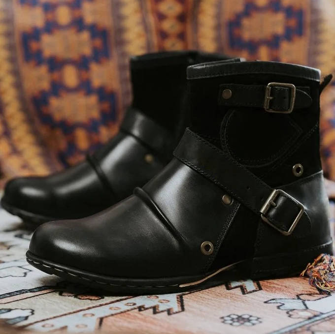 Men's Vintage-Style Buckled Ankle Boots