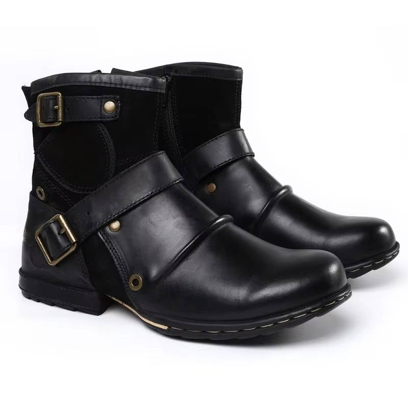 Men's Vintage-Style Buckled Ankle Boots