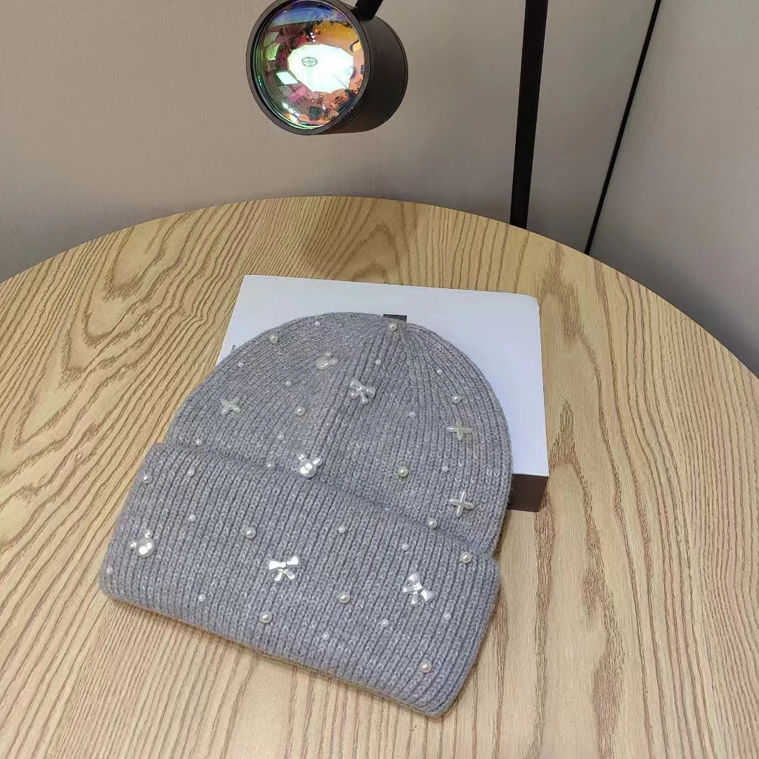 Pearl-Accent Knit Beanie