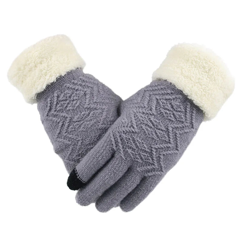 Cozy Plush-Lined Knit Gloves with Touchscreen Compatibility