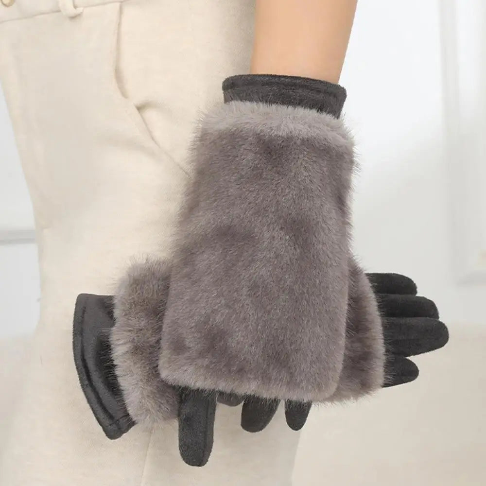 Luxurious Suede Rabbit-Fur Touchscreen Winter Gloves
