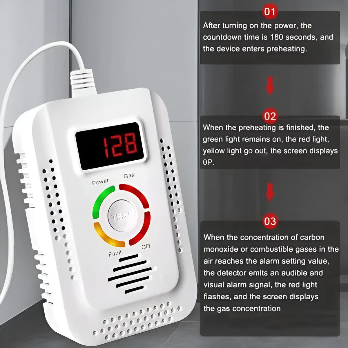 Plug-In Home Gas and CO Detector for Immediate Safety