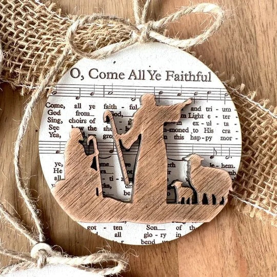 Nativity-Inspired Music Sheet Ornament Collection
