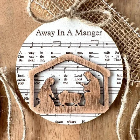 Nativity-Inspired Music Sheet Ornament Collection