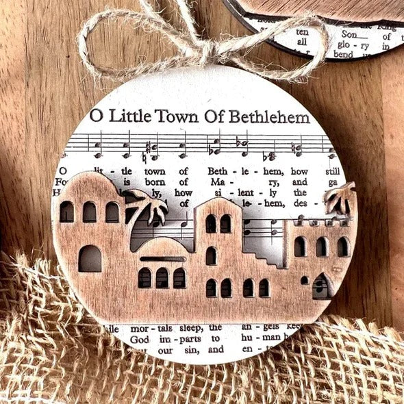 Nativity-Inspired Music Sheet Ornament Collection