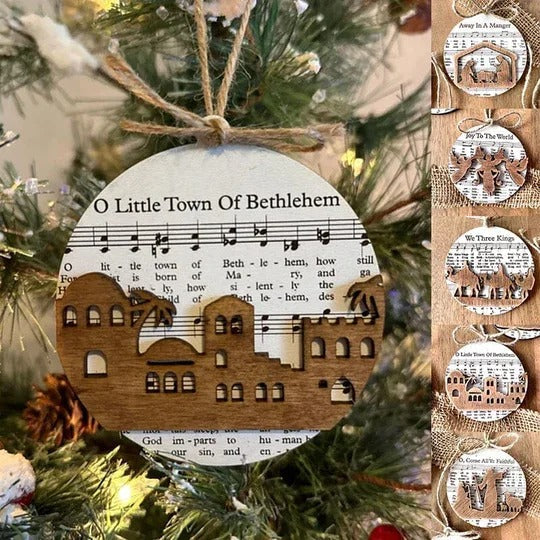 Nativity-Inspired Music Sheet Ornament Collection