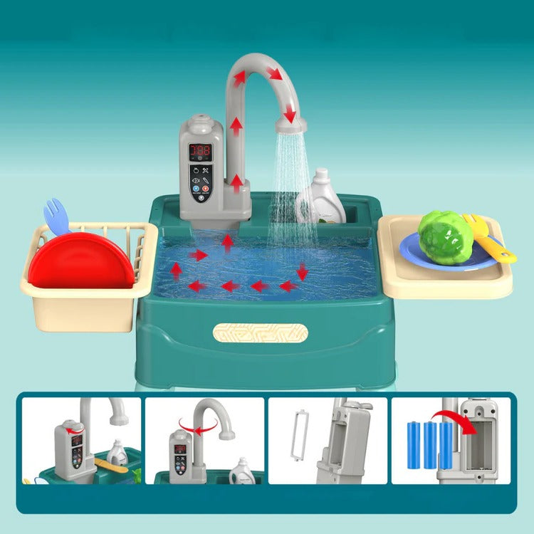 Kids’ Play Kitchen with Realistic Flowing Water Feature