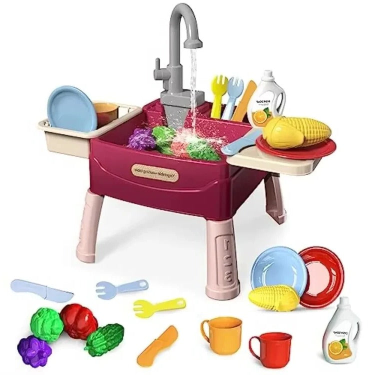 Kids’ Play Kitchen with Realistic Flowing Water Feature