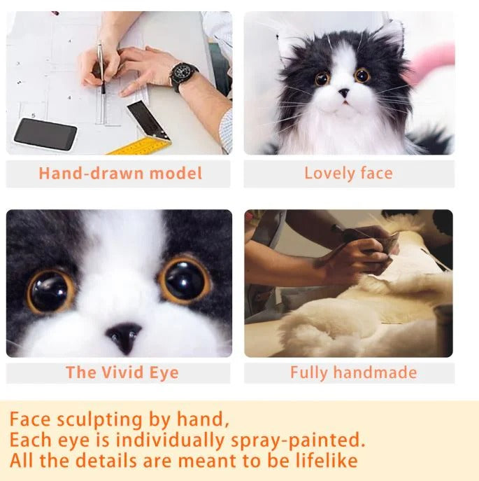 Ultra-Realistic Black and White Plush Cat