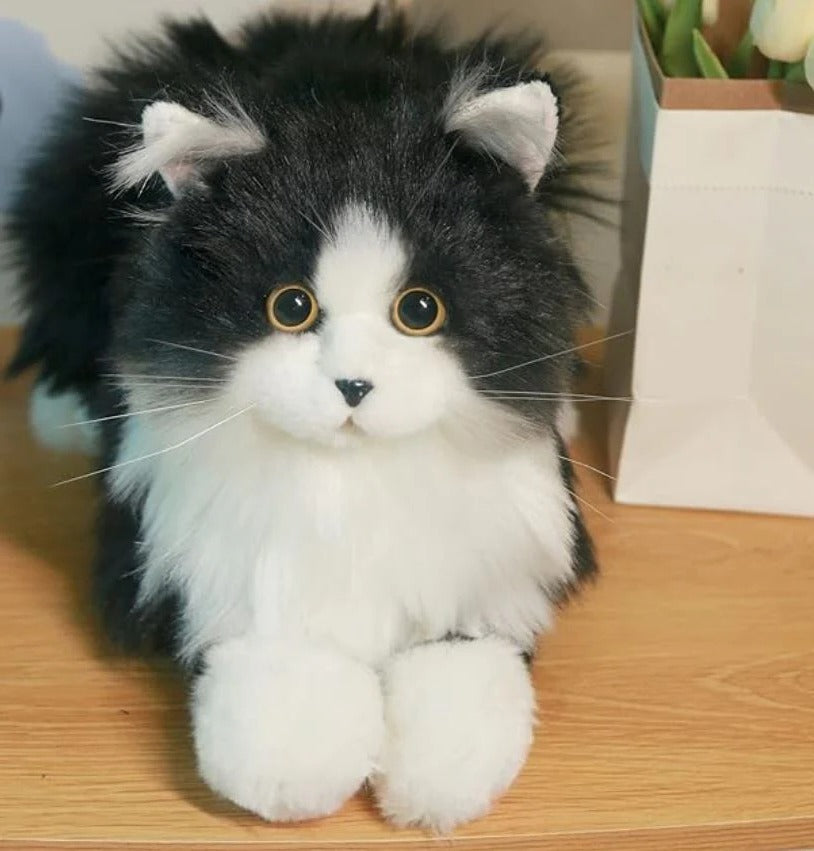 Ultra-Realistic Black and White Plush Cat