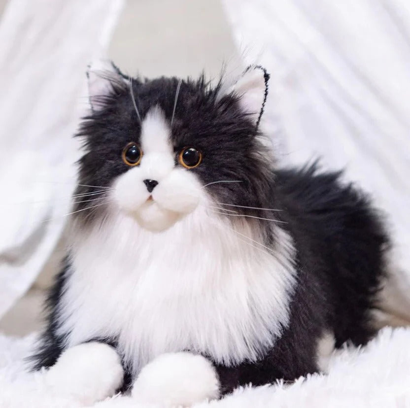 Ultra-Realistic Black and White Plush Cat