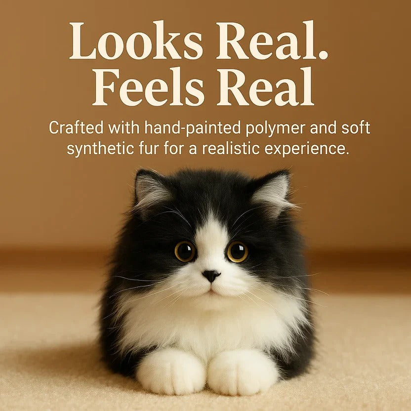 Ultra-Realistic Black and White Plush Cat