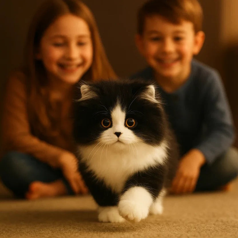 Ultra-Realistic Black and White Plush Cat