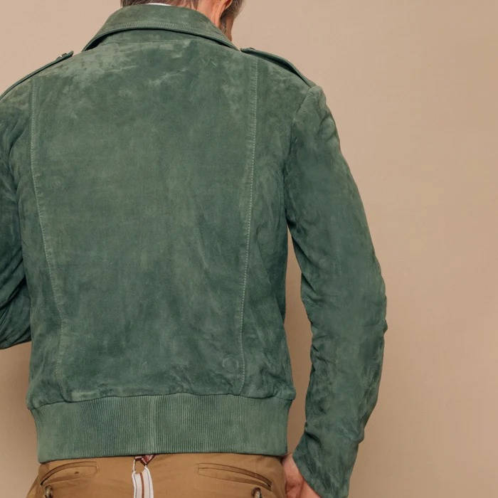 Men's Retro Lapel Suede Jacket with Zipper Chest Pocket