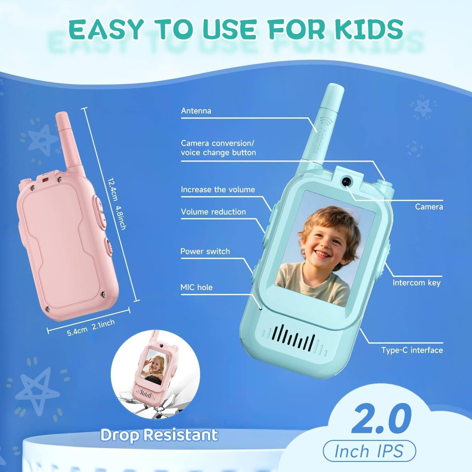 2-Pack Kids Walkie Talkies with Video, Voice & Chat