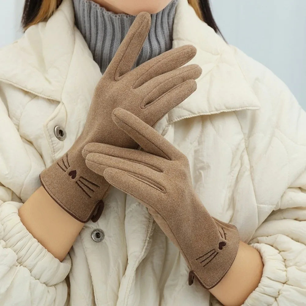 Cozy Women's Cat-Themed Touchscreen Winter Gloves